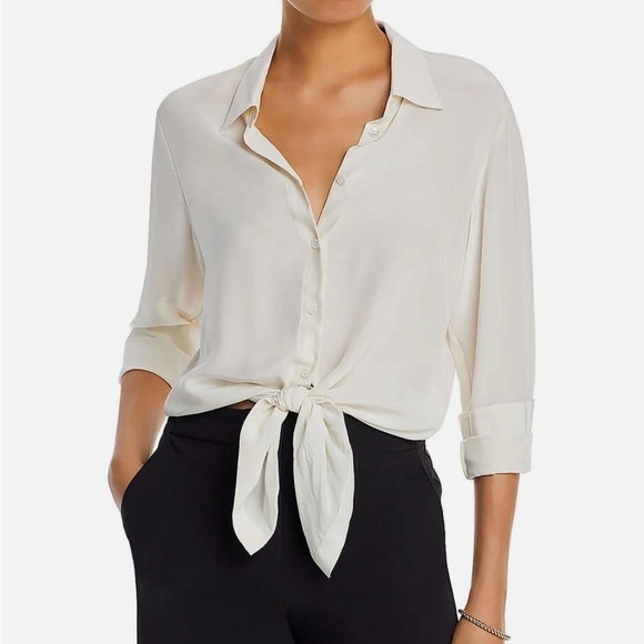 Theory Tops - THEORY WOMEN Silk CREPE TIE-FRONT LONG SLEEVE BLOUSE IVORY Petite XS EUC